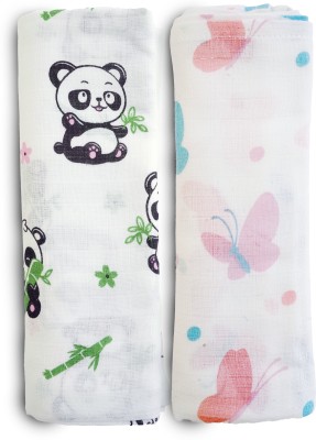 BEARBEE BORNS Printed Double Swaddling Baby Blanket for  Mild Winter(Muslin, Butterfly and Panda)