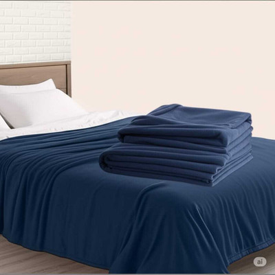 TUNDWAL'S Solid Double Mink Blanket for  Mild Winter(Microfiber, Blue)