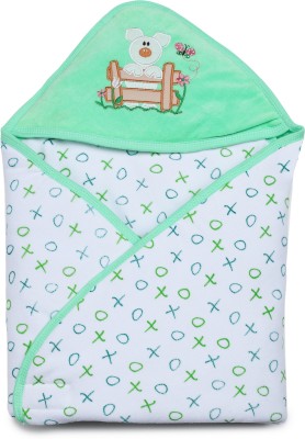Phedarus Embroidered, Printed Single Hooded Baby Blanket for  AC Room(Cotton, Green)