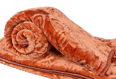 MFI Embroidered Double Mink Blanket for  Heavy Winter(Microfiber, Gold)