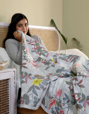 ivaza Floral Double Dohar for  AC Room(Microfiber, Grey)