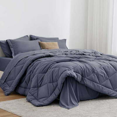 JP SHINE Solid Single Quilt for  Heavy Winter(Polyester, Blue)
