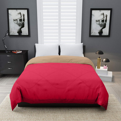 CRAZY WORLD Solid Single Comforter for  Mild Winter(Microfiber, Pink & Beige)