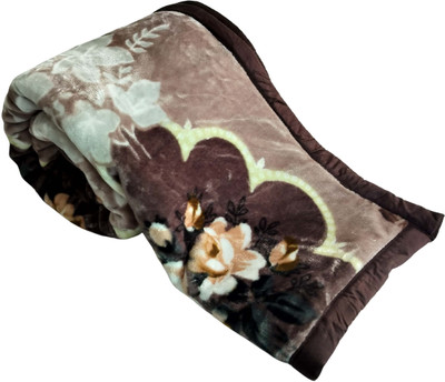 WARMZY Floral Single Sherpa Blanket for  Heavy Winter(Polyester, brw multi flr)