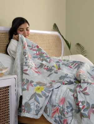 GKM Printed Double Comforter for  AC Room(Cotton, Grey, Pink)