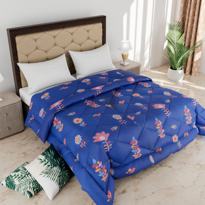 COZYEXPORTS Solid Double Quilt for  Heavy Winter(Cotton, Royal Blue Flower)