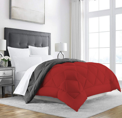 Linenovation Solid Single Comforter for  Heavy Winter(Polyester, Grey : Red)
