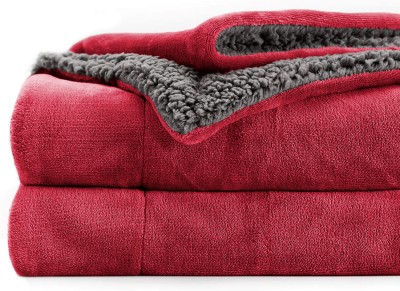 BSB HOME Solid Single Sherpa Blanket for  Heavy Winter(Polyester, Red & Grey)