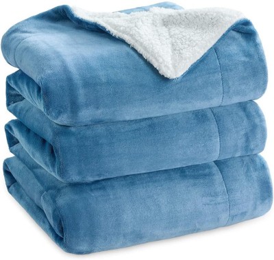 BSB HOME Solid Double Sherpa Blanket for  Mild Winter(Polyester, Sky Blue)