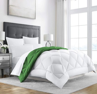 Texlux Solid Single Comforter for  Heavy Winter(Polyester, White:Lime Green)