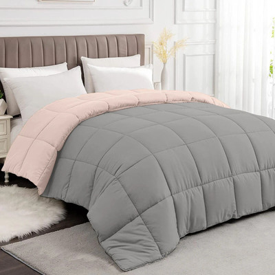 Razzai Solid Queen Comforter for  Heavy Winter(Microfiber, Peach, Silver)