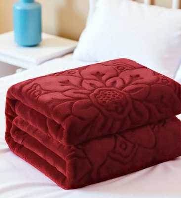 GKM Floral Double Mink Blanket for  Heavy Winter(Microfiber, Maroon)