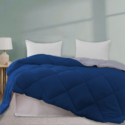 HOMEMONDE Solid Single Comforter for  Heavy Winter(Polyester, Dark Blue & Light Grey)
