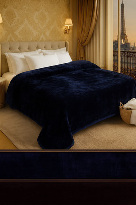 OSONICTEXTILE Solid Double Mink Blanket for  AC Room(Microfiber, Blue)