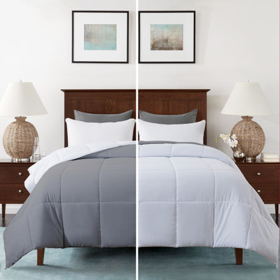 Razzai Solid Queen Comforter for  AC Room(Microfiber, White, Silver)
