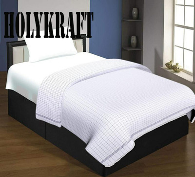 HOLYKRAFT Checkered Double Top Sheet for  AC Room(Cotton, White&Blue Set of-1)