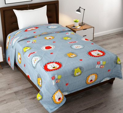 Freshfromloom Printed Single AC Blanket for  AC Room(Microfiber, Light Grey)