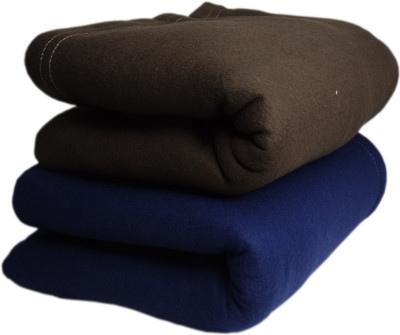 HOMIEE Solid Double Fleece Blanket for  Heavy Winter(Polyester, BLUE&BROWN)