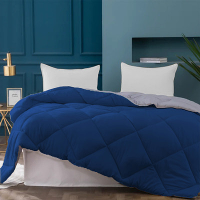 HOMEMONDE Solid Double Comforter for  Heavy Winter(Polyester, Dark Blue & Light Grey)