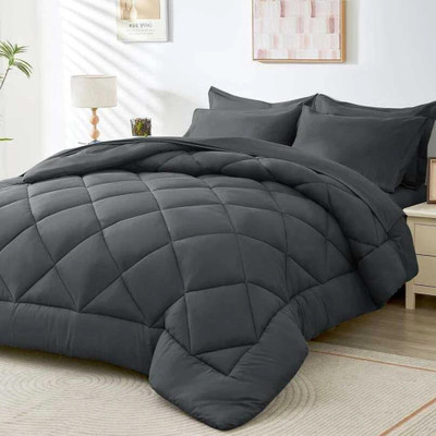 Comfowell Solid Single Quilt for  Heavy Winter(Polyester, Dark Grey)