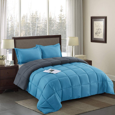 Linenovation Solid Double Comforter for  AC Room(Polyester, Sky Blue Grey)