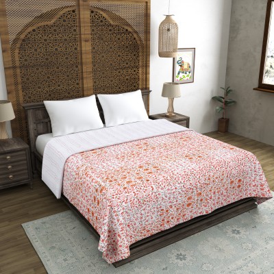 THE CRAFT MONK Kantha Double Quilt for  AC Room(Cotton, White, Orange)