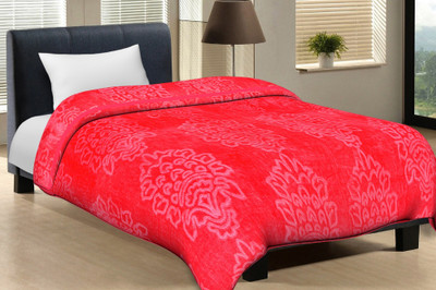 SPANGLE Self Design Single Mink Blanket for  Mild Winter(Microfiber, Pink)