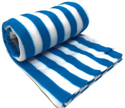 Royal Lush Striped Single Fleece Blanket for  Heavy Winter(Woollen Blend, Blue-White)