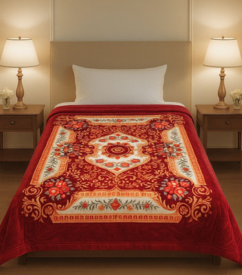 Signature Floral Single Mink Blanket for  Heavy Winter(Polyester, Crannberry Red)
