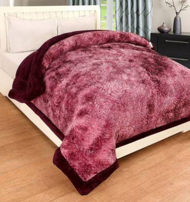 Changers Floral Double Mink Blanket for  Heavy Winter(Polyester, Maroon)