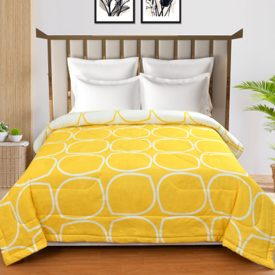 ohello Solid Double Comforter for  AC Room(Microfiber, Lemon & White)