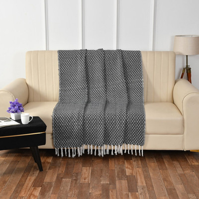 homewaytex Self Design Single Throw for  Mild Winter(Cotton, Black)
