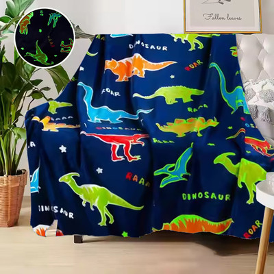 TONY STARK 3D Printed Queen AC Blanket for  AC Room(Microfiber, Soft Flannel Fleece Radium Glow in the Dark Blanket for Kids,BLUE DINO DISCO)
