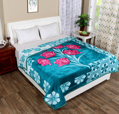 IWS Printed Double Mink Blanket for  Mild Winter(Woollen Blend, Dark Blue)