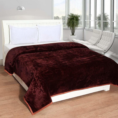 Yati Gallerie Solid Double Mink Blanket for  Mild Winter(Polyester, Brown)