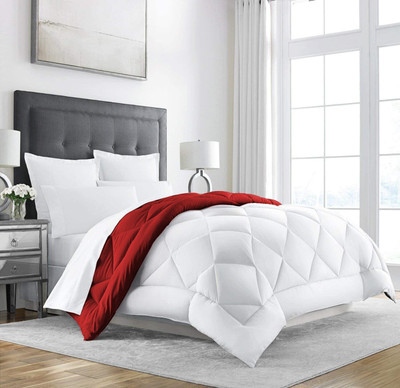Texlux Solid Single Comforter for  Heavy Winter(Polyester, White:Red)