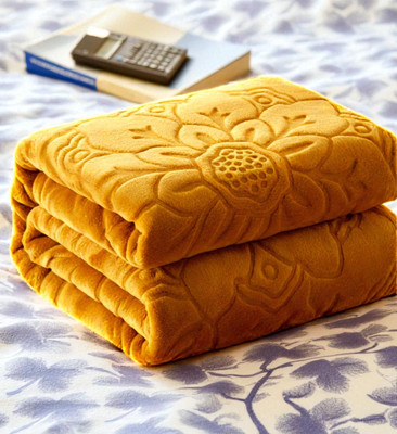 GKM Floral Double Mink Blanket for  Heavy Winter(Polyester, Gold)