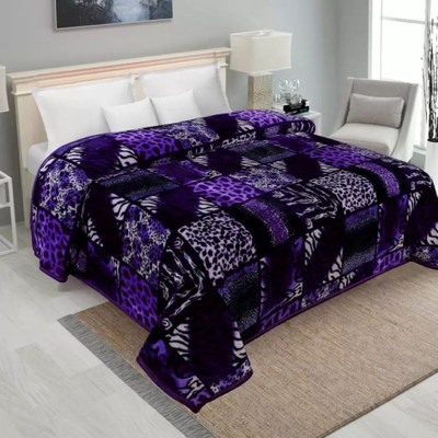 Mayk Printed Double Mink Blanket for  Mild Winter(Woollen Blend, Purple)