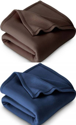 VORDVIGO Solid Single Fleece Blanket for  Heavy Winter(Polyester, Brown, Blue)