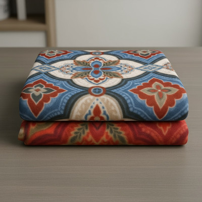 KLOTHO HOME Geometric Single Fleece Blanket for  Heavy Winter(Microfiber, Blue, Maroon)