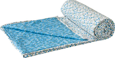 HOMEMONDE Floral Single Dohar for  Heavy Winter(Cotton, Turquoise & White)