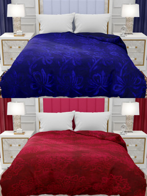 SPANGLE Self Design Double Mink Blanket for  Mild Winter(Microfiber, Blue, Magenta)