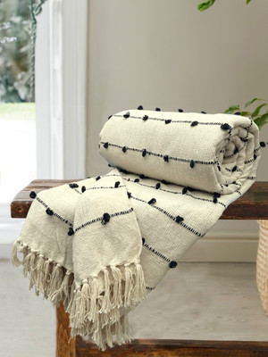 SAJAVAT HOME Embroidered Single Throw for  AC Room(Cotton, Beige, Black)