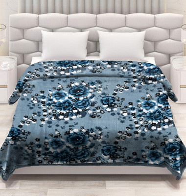 SPANGLE Printed Double AC Blanket for  AC Room(Microfiber, Grey Flower)