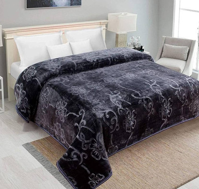 MFI Self Design Double Mink Blanket for  Heavy Winter(Microfiber, Dark Grey)