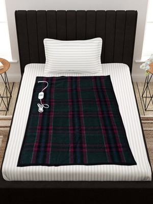 LERV'S Collection Checkered Single Electric Blanket for  Heavy Winter(Woollen Blend, Green)