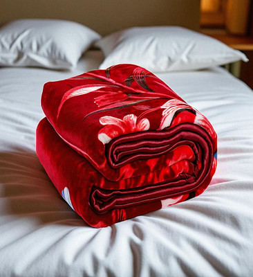GKM Self Design Double Mink Blanket for  Heavy Winter(Microfiber, Red, White)