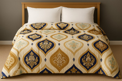 silver panacea Printed Double Comforter for  AC Room(Poly Cotton, Beige)