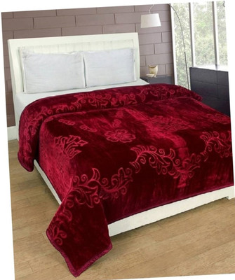 KIXTA Self Design Double Mink Blanket for  Heavy Winter(Microfiber, Maroon)