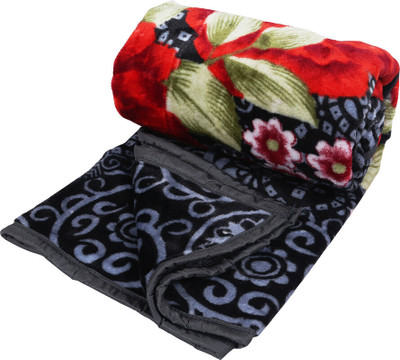 Comfowell Printed Double Mink Blanket for  Heavy Winter(Microfiber, Navy blue flower printed)